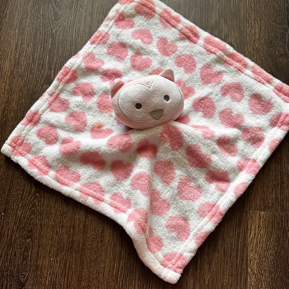 Gentle Steps Owl Plush Pink Hearts on White Fleece Lovey Security Blanket Baby - Picture 1 of 3